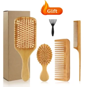 Bamboo Hair Brush, Scalp Massager & Beard Comb